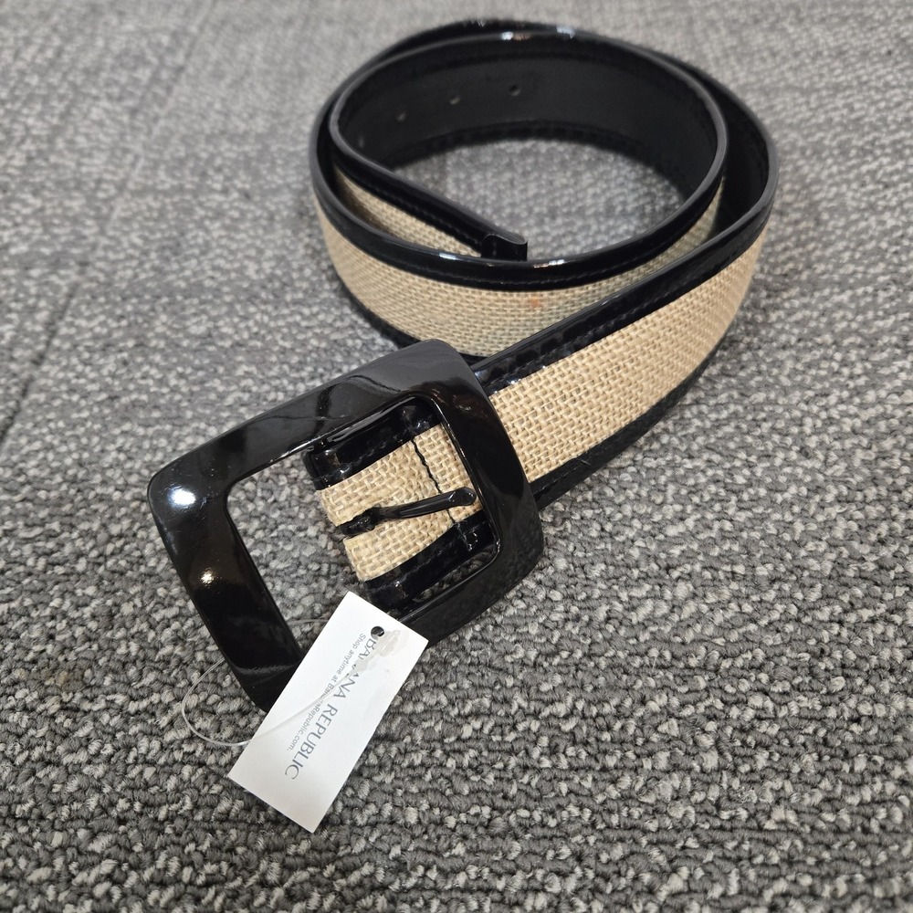 NWT Banana Republic Jute Belt Black Faux Patent Trim Buckle Size M